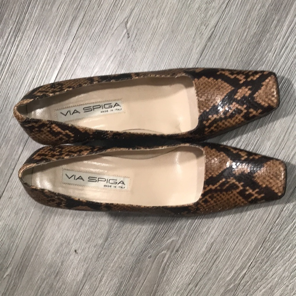 Via Spiga Square Toe Python Embossed Leather Pumps - image 2